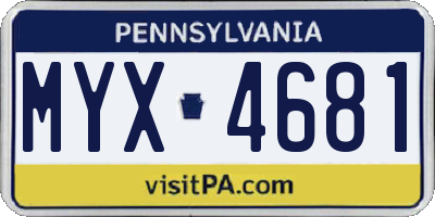 PA license plate MYX4681