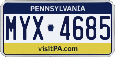 PA license plate MYX4685