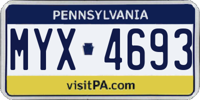 PA license plate MYX4693