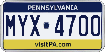 PA license plate MYX4700