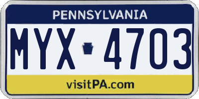 PA license plate MYX4703