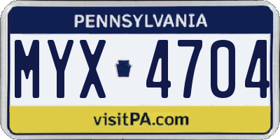 PA license plate MYX4704