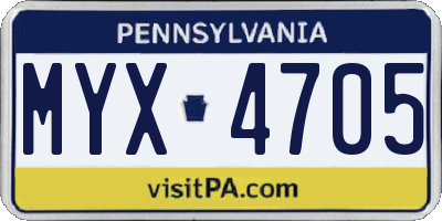 PA license plate MYX4705