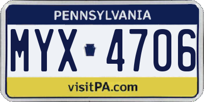 PA license plate MYX4706