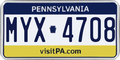 PA license plate MYX4708