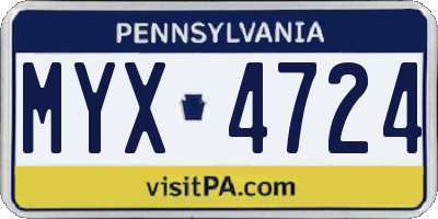 PA license plate MYX4724