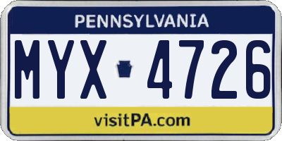PA license plate MYX4726