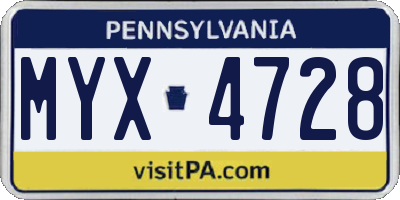 PA license plate MYX4728