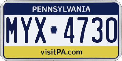 PA license plate MYX4730