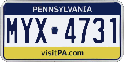 PA license plate MYX4731