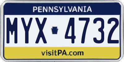 PA license plate MYX4732