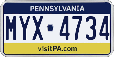 PA license plate MYX4734