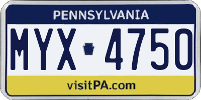 PA license plate MYX4750