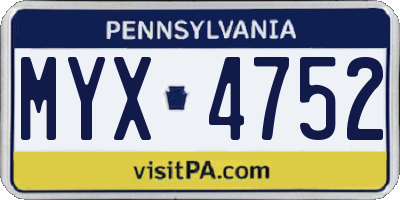 PA license plate MYX4752