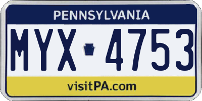 PA license plate MYX4753