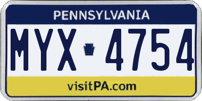 PA license plate MYX4754