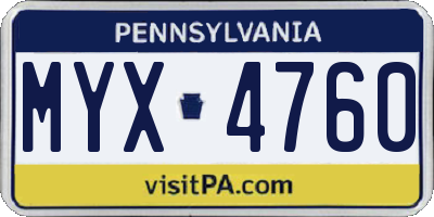 PA license plate MYX4760