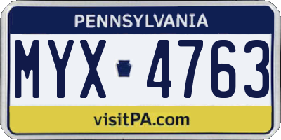 PA license plate MYX4763