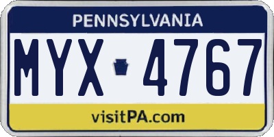 PA license plate MYX4767
