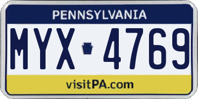PA license plate MYX4769