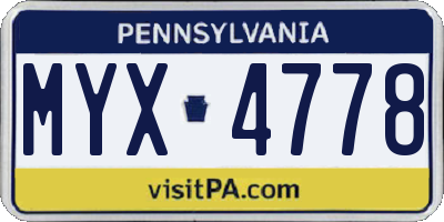 PA license plate MYX4778