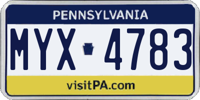 PA license plate MYX4783