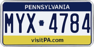 PA license plate MYX4784