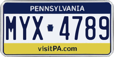 PA license plate MYX4789