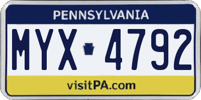 PA license plate MYX4792