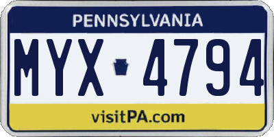 PA license plate MYX4794
