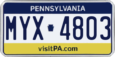 PA license plate MYX4803