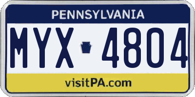 PA license plate MYX4804