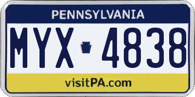 PA license plate MYX4838