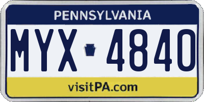 PA license plate MYX4840