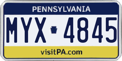 PA license plate MYX4845