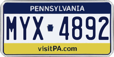 PA license plate MYX4892