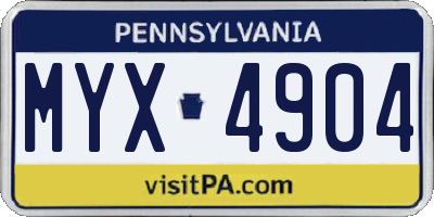 PA license plate MYX4904