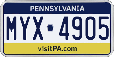 PA license plate MYX4905