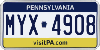 PA license plate MYX4908