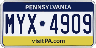 PA license plate MYX4909