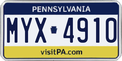 PA license plate MYX4910