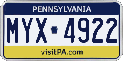 PA license plate MYX4922