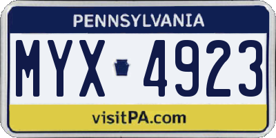 PA license plate MYX4923