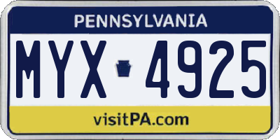 PA license plate MYX4925