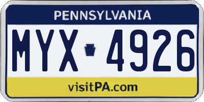 PA license plate MYX4926