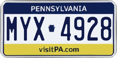 PA license plate MYX4928