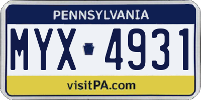 PA license plate MYX4931