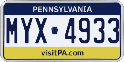 PA license plate MYX4933