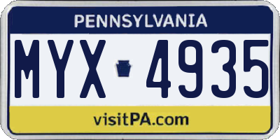 PA license plate MYX4935
