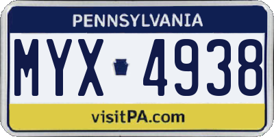 PA license plate MYX4938